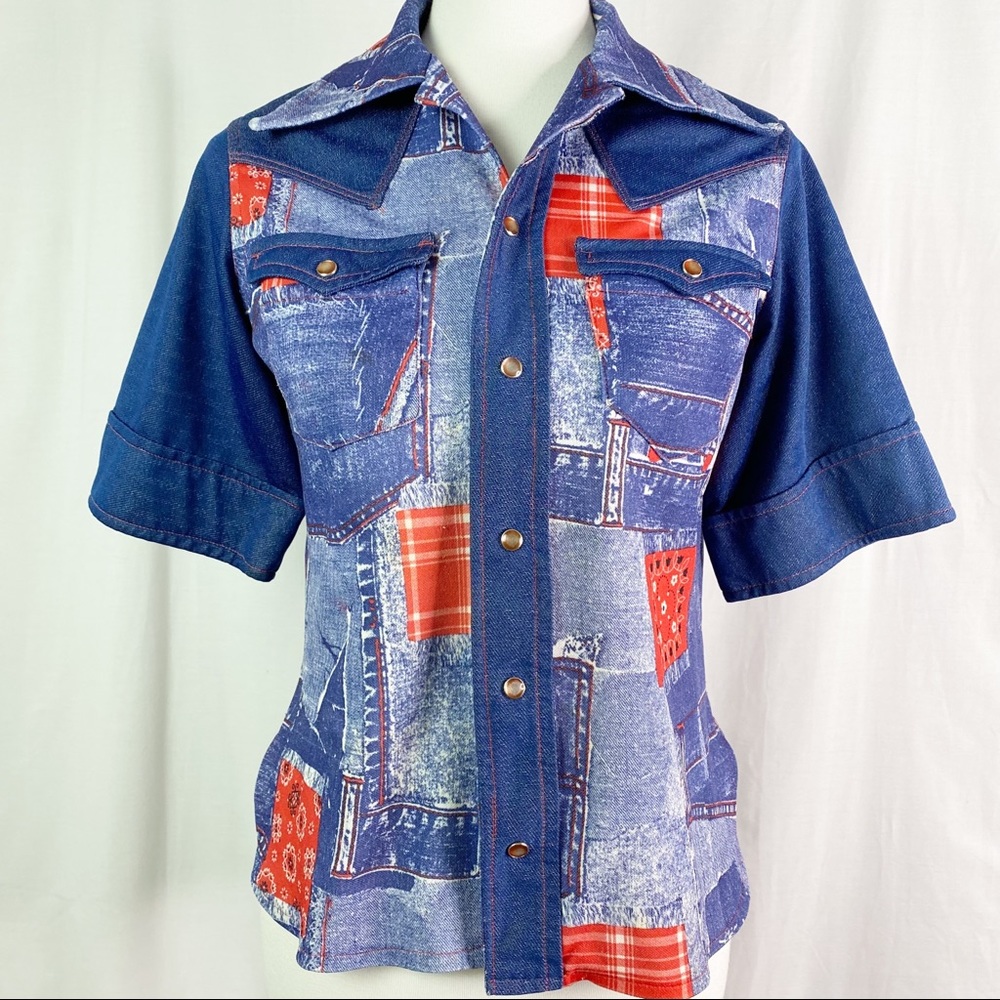 Vintage 70’s Western Denim Bandana Shirt Med